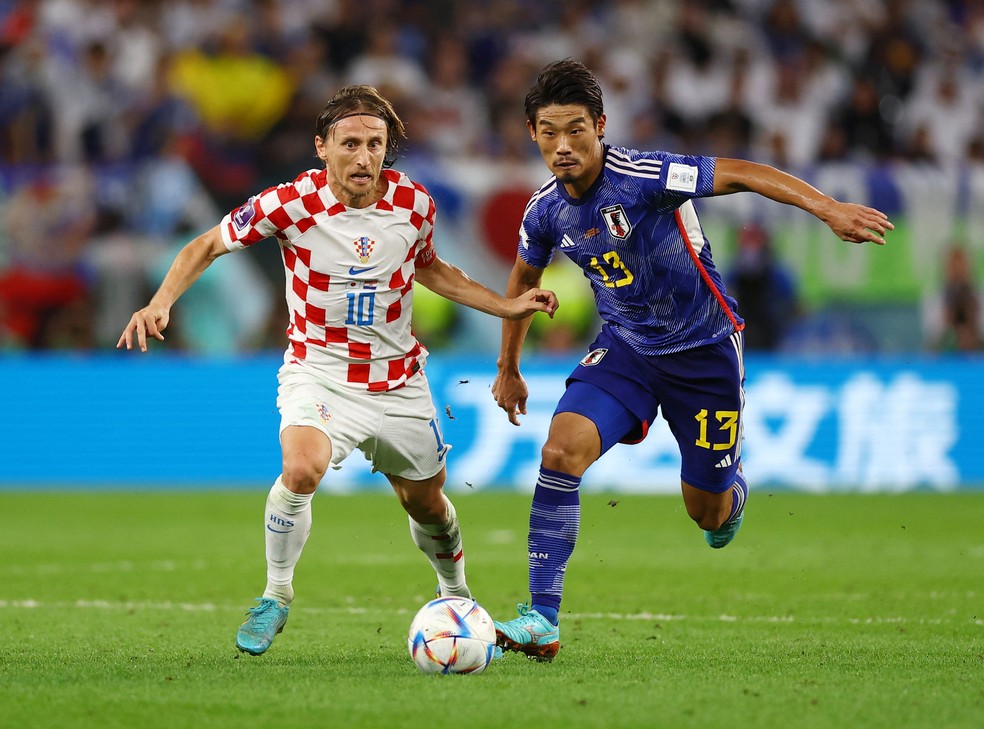 Modric e Morita, Japão x Croácia, Copa do Mundo do Catar — Foto: REUTERS/Matthew Childs