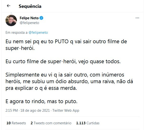 Tweets de Felipe Neto (Foto: Reprodução/Twitter)