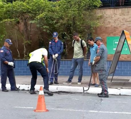 Bombeiros resgatam cachorro de tubulação de esgoto em Blumenau