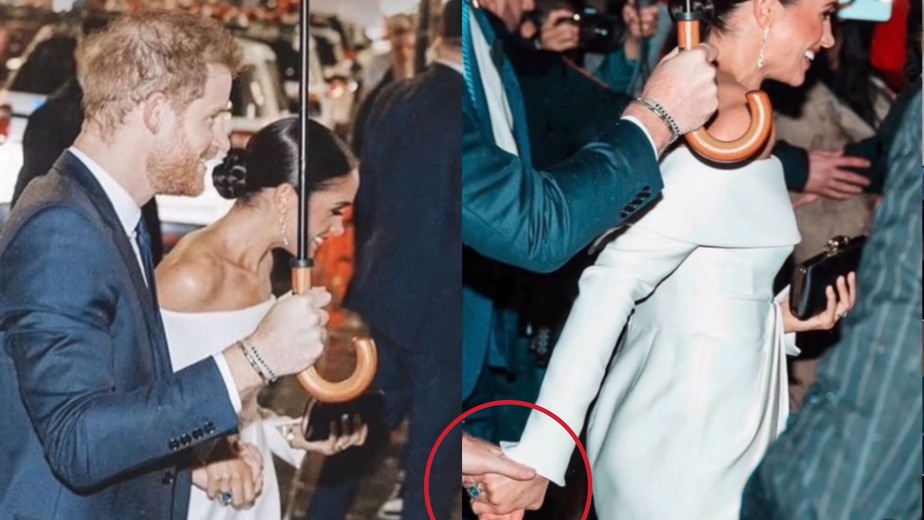 Meghan Markle usando o anel de esmeralda que era da princesa Diana, a Lady Di, em evento em Nova York