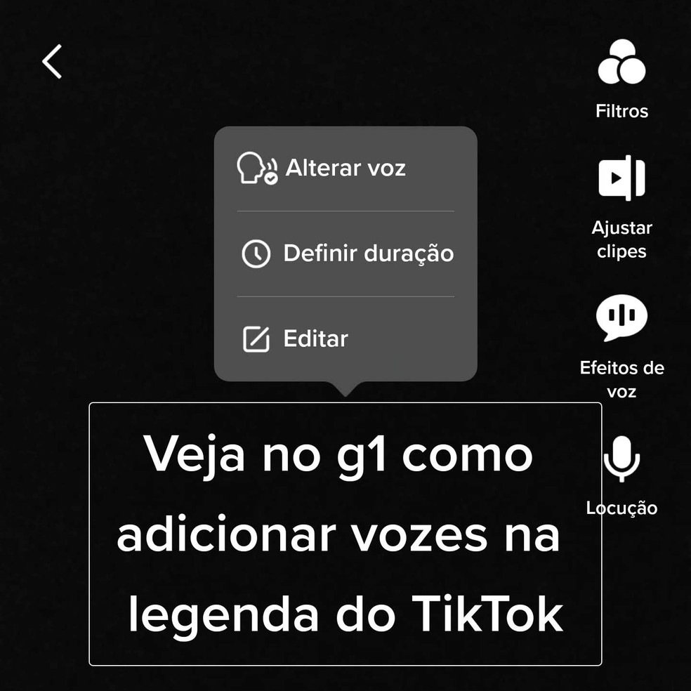 TikTok permite editar voz, duração e texto de legendas — Foto: Reprodução/TikTok