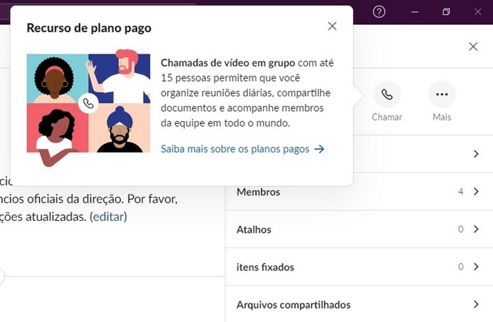 Fazer chamadas de voz e vídeo periodicamente no Slack aproxima membros da equipe — Foto: Reprodução/Raquel Freire