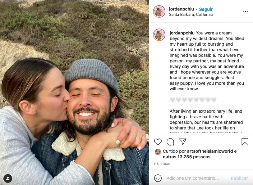 O post do namorado de Lee MacMillan lamentando a morte da influencer (Foto: Instagram)