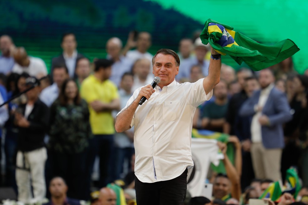 Bolsonaro participou de convenção no Rio que oficializou sua candidatura à reeleição  — Foto: Gabriel de Paiva