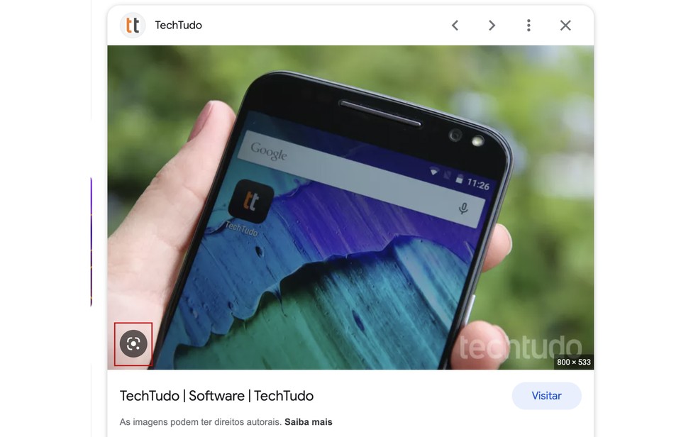 Botão de pesquisa pelo Google Lens na imagem do Google — Foto: Reprodução/Barbara Mannara