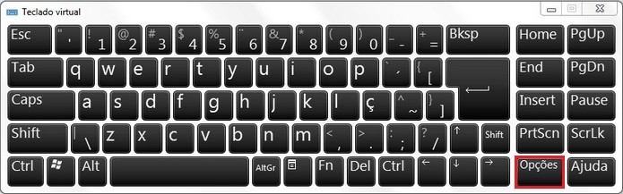 Tecla Op??es do teclado virtual em destaque (Foto: Reprodu??o/Raquel Freire)