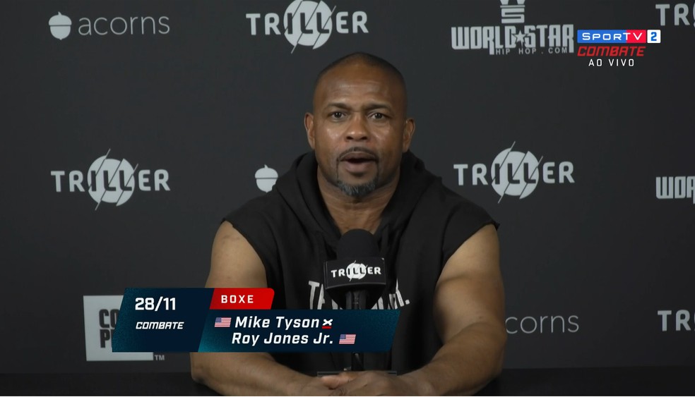 Roy Jones Jr na coletiva contra Mike Tyson — Foto: Reprodução / SporTV