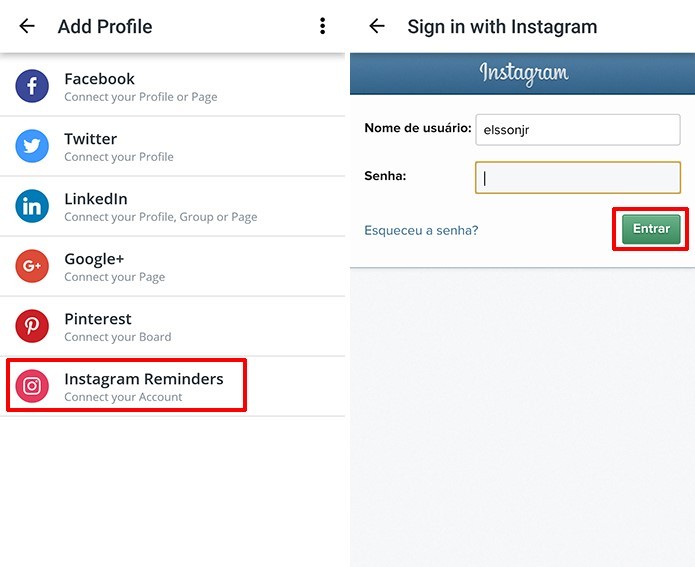 Usuário deve fazer login no Instagram para usá-lo no Buffer (Foto: Reprodução/Elson de Souza)