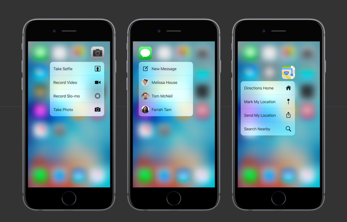 iPhone 6S terá atalhos na tela inicial graças ao sensor 3D Touch (Foto: Reprodução/Apple)