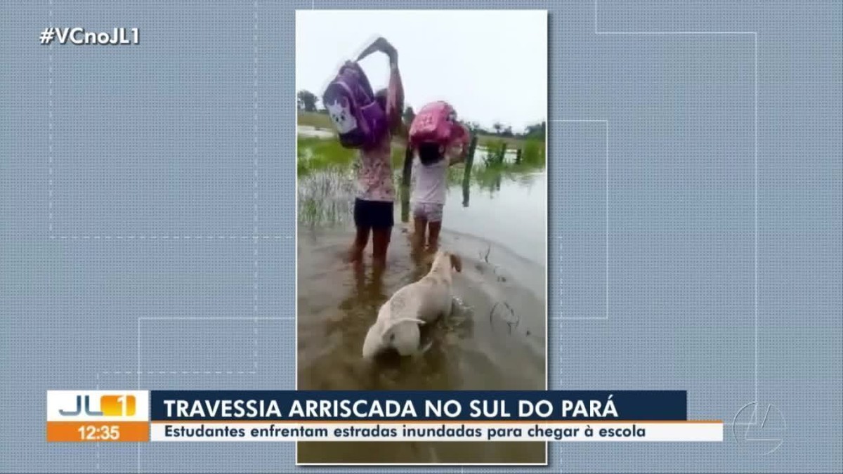 Estudantes enfrentam estradas inundadas para chegar à escola em cidade do Pará