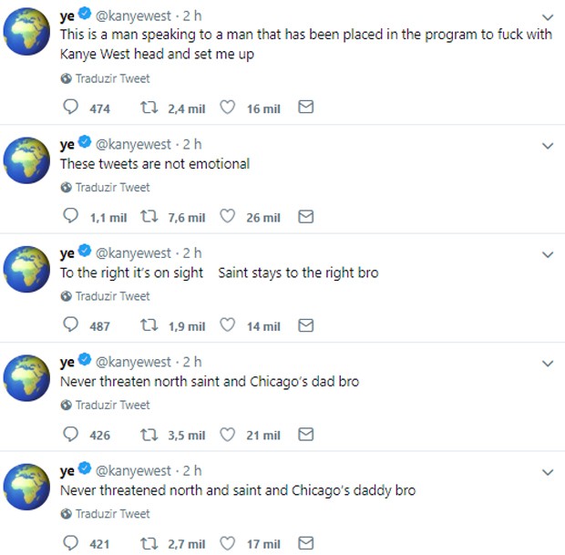Kanye West faz posts dizendo que Drake o ameaçou (Foto: Reprodução/Twitter)