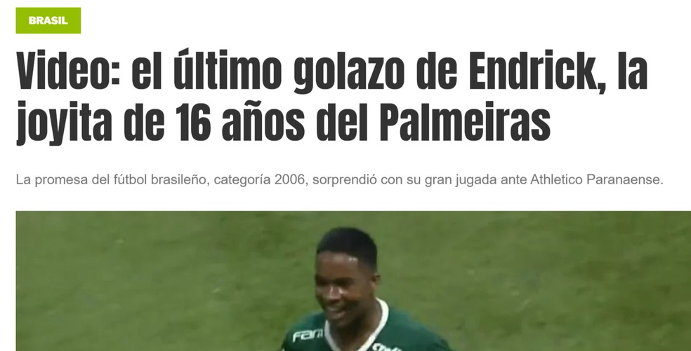 Dirio Ol, da Argentina, repercute golao marcado por Endrick  Foto: Reproduo