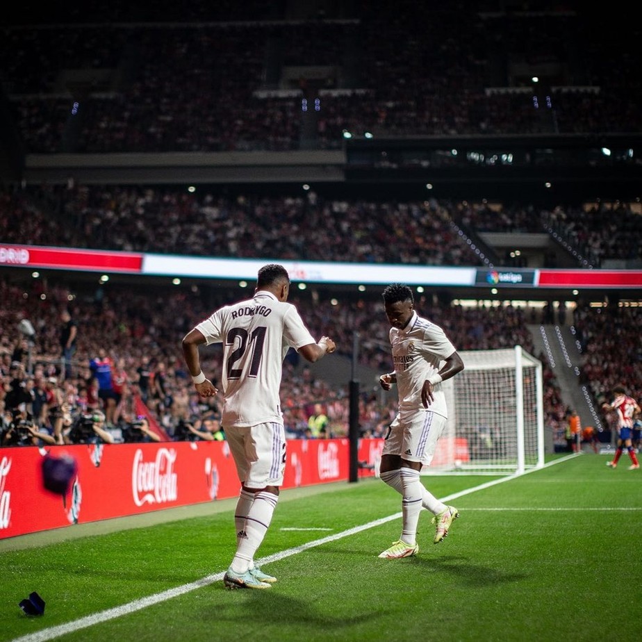 Vini Jr. e Rodrygo dançam após gol do Real Madrid