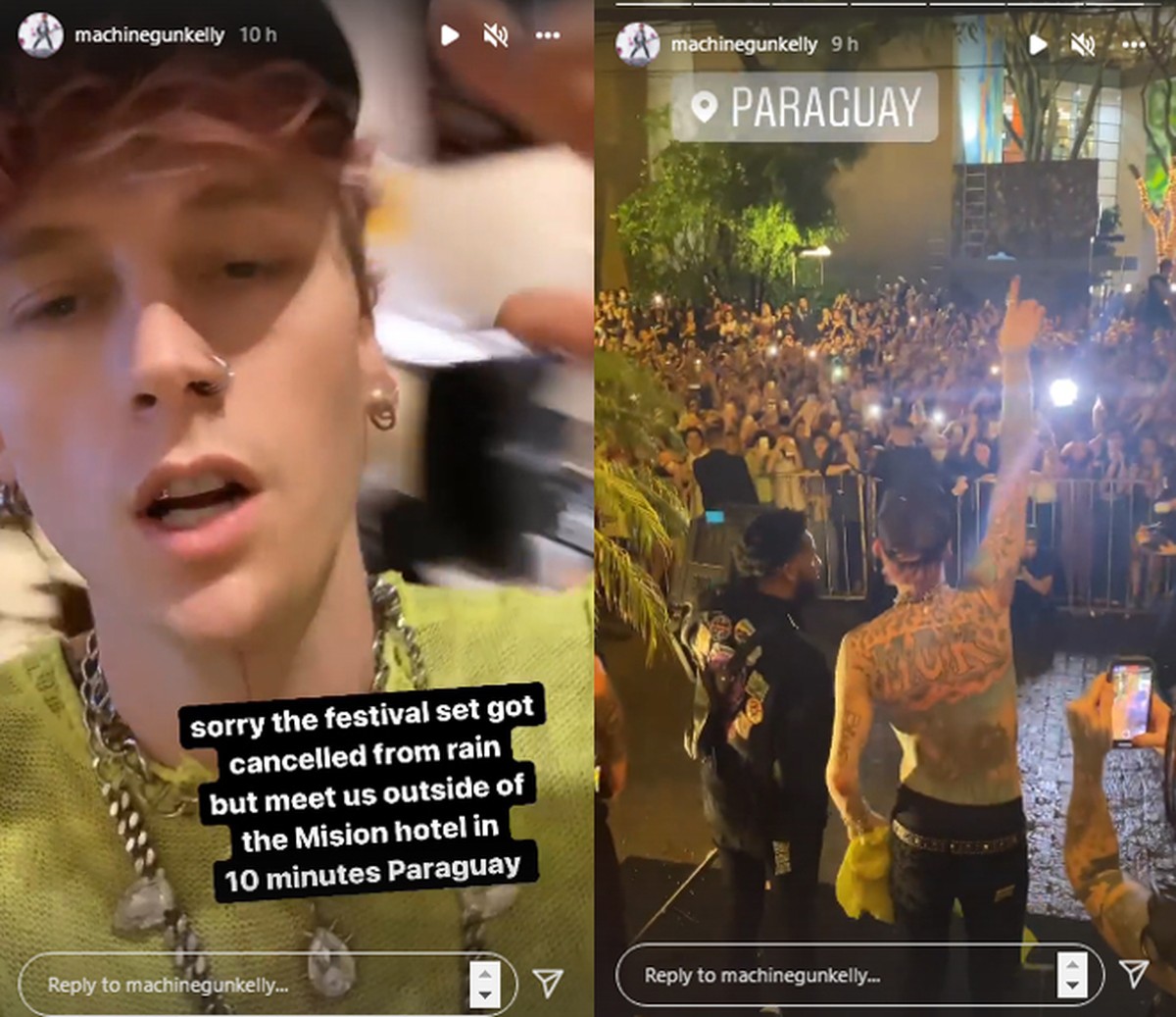 System Gun Kelly faz display para fãs em resort após pageant no Paraguai ser cancelado por causa da chuva |  Lollapalooza 2022