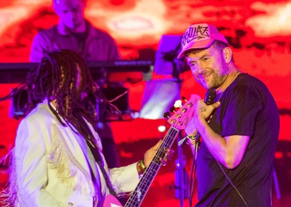 Damon Albarn, o frontman real do Gorillaz, durante a apresenta&ccedil;&atilde;o da banda em S&atilde;o Paulo. &mdash; Foto: Divulga&ccedil;&atilde;o
