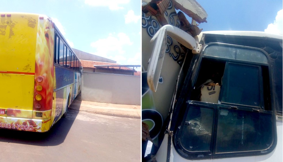Ônibus estacionado perde freio e destrói muro de casa em Ibitinga — Foto: Arquivo pessoal