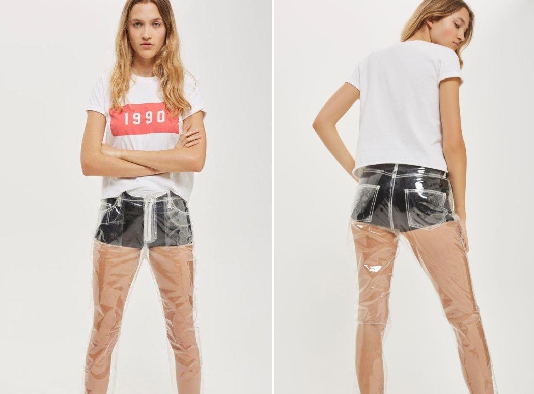 Modelo usa calça 'jeans' transparente