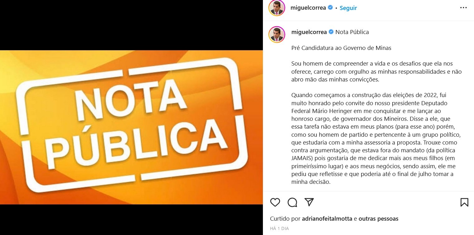 Miguel Corrêa anuncia fim da união com a ex-BBB Letícia Santiago (Foto: Reprodução/Instagram)