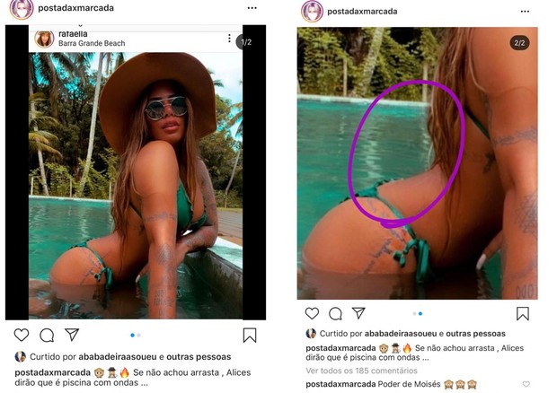 Perfil aponta suposta edição em fotos de Rafaella Santos (Foto: Reprodução/Instagram)