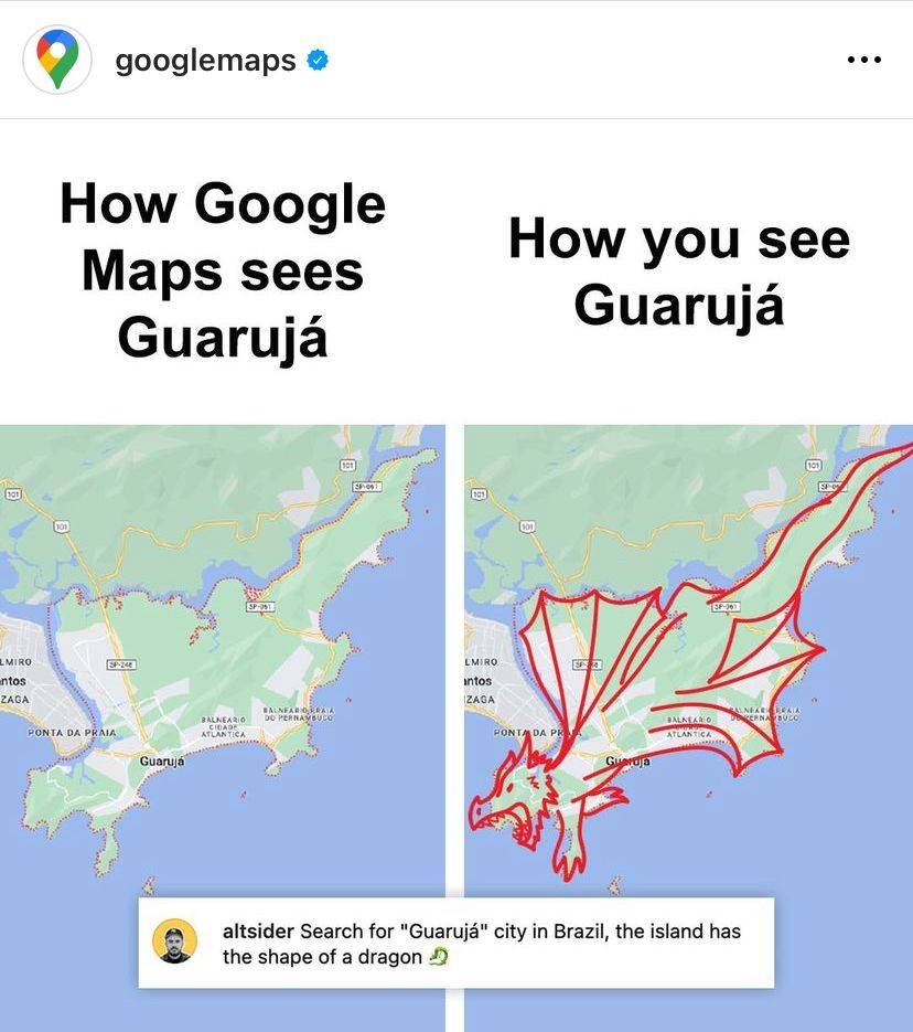 Guarujá viraliza na web por formato de 'dragão' e google publica meme; entenda