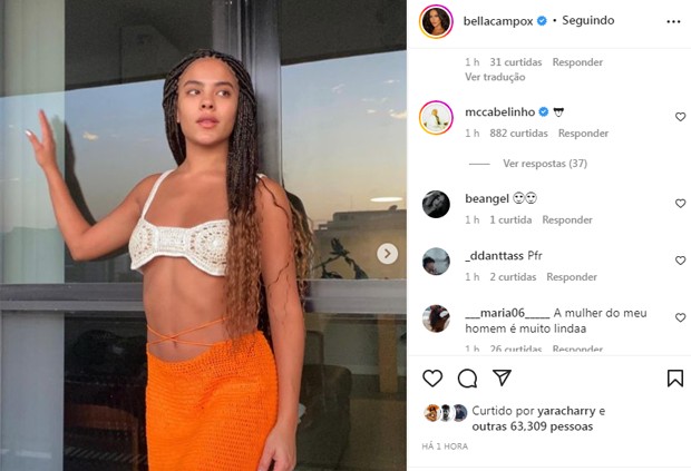 Bella Campos posta foto e MC Cabelinho deixa comentário sugestivo (Foto: Reprodução/Instagram)