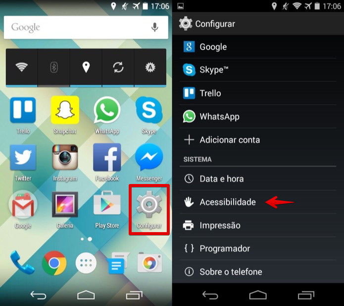 Acesse as configura??es de acessibilidade do Android (Foto: Reprodu??o/Helito Bijora) 