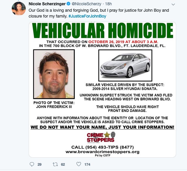 O painel divulgado por Nicole Scherzinger pedindo ajuda para encontrar o responsável pela morte do primo dela (Foto: Twitter)