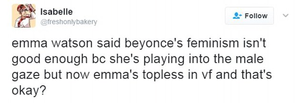 Uma crítica a Emma Watson de um fã de Beyoncé (Foto: Twitter)