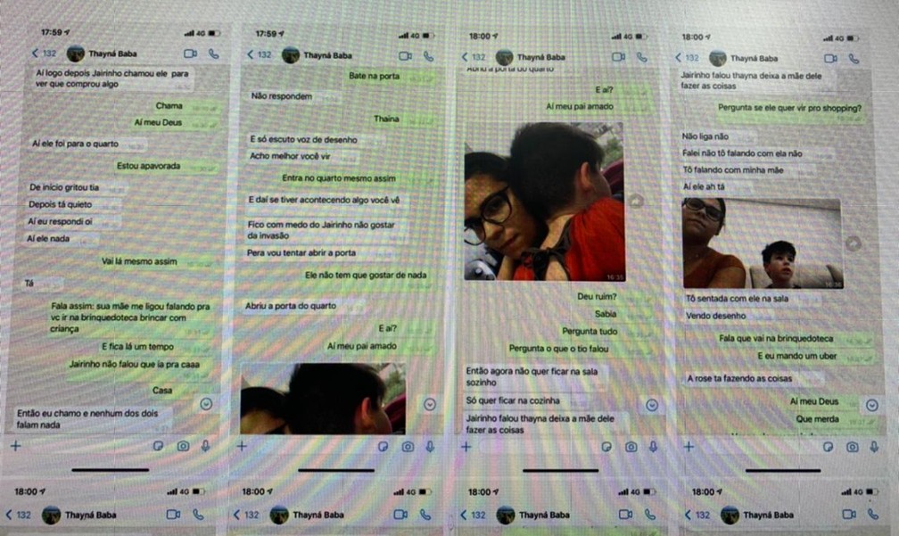 Troca de mensagens entre Monique Almeida e Thaina Ferreira, babá de Henry — Foto: Reprodução