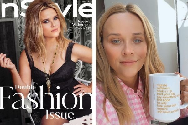Reese Whiterspoon na capa da InStyle; a atriz em post no Instagram (Foto: Reprodução/Instagram)