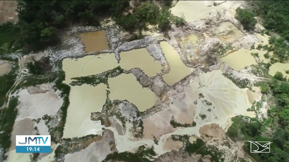 Áreas de vegetação que já foram desmatadas por causa do garimpo ilegal em Luís Domingues — Foto: Reprodução/TV Mirante