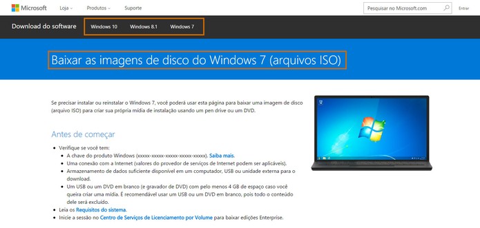 Microsoft disponibiliza sistemas Windows em formato ISO para internautas (Foto: Reprodução/Barbara Mannara)