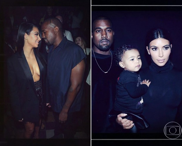 Família reunida: Kim Kardashian com o marido, o rapper Kanye West, e a filha North (Foto: Reprodução TV Globo)