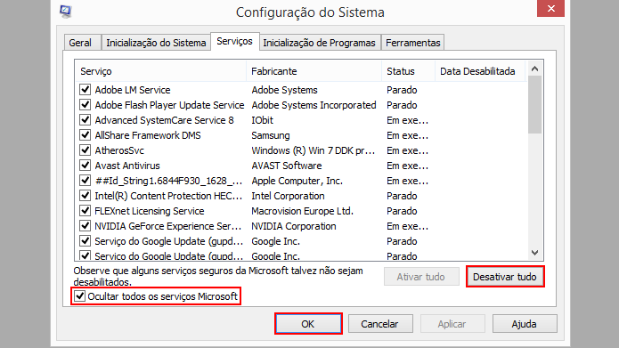 Windows permite mudar impedir execução de serviços (Foto: Reprodução/Windows)