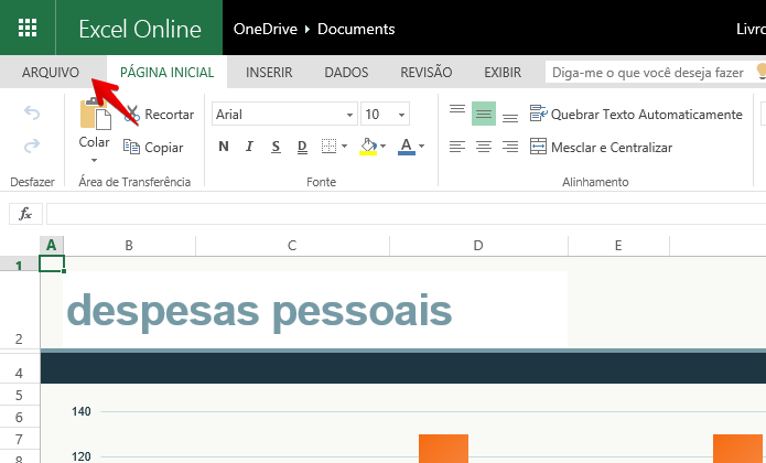 Acesse o menu arquivo do Excel Online (Foto: Reprodução/Helito Bijora) 