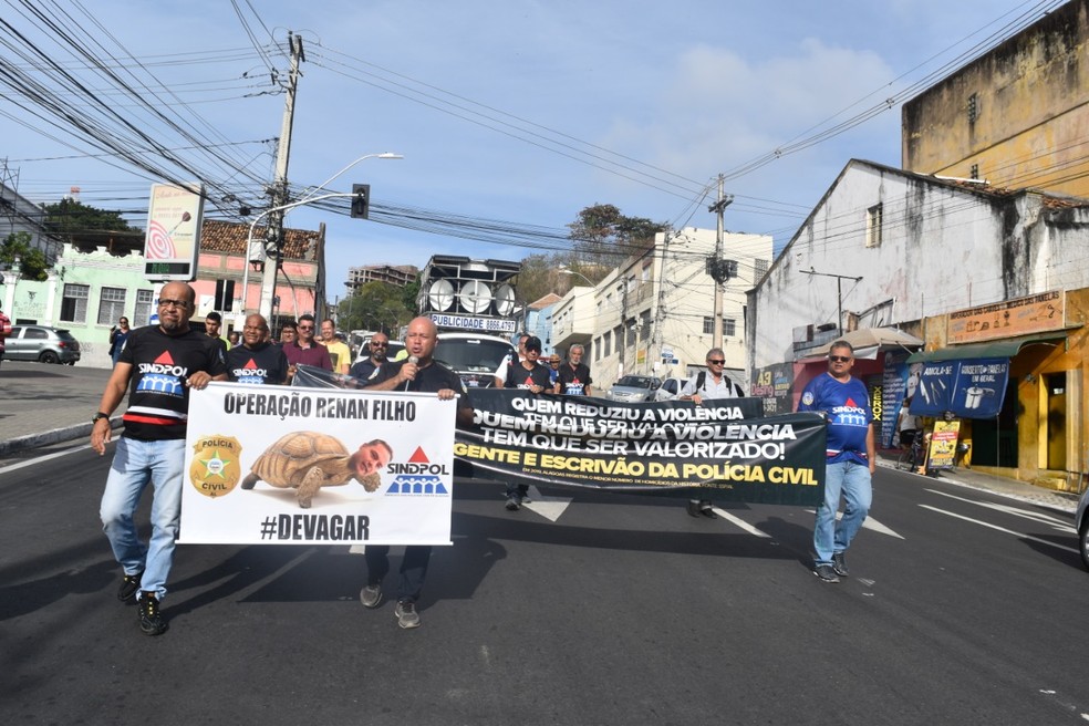 Policiais Civis de Alagoas protestam no centro de Maceió, AL — Foto: Ascom/Sindpol-AL