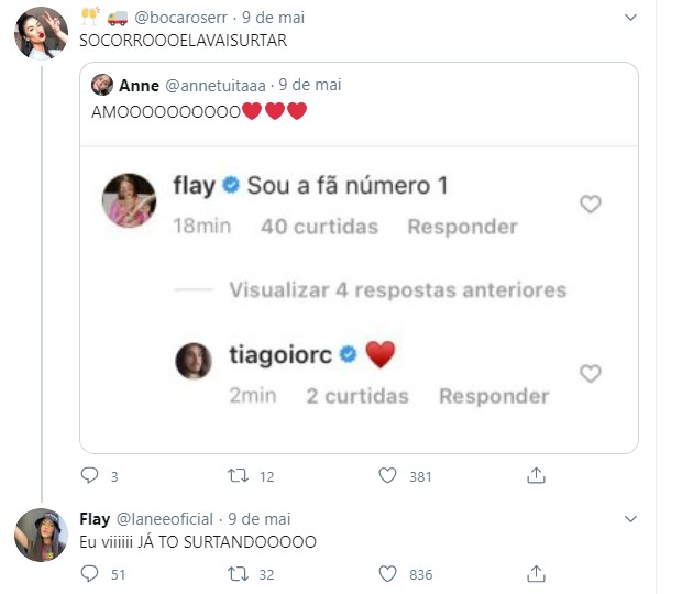 Flayslane se empolga com resposta de  Tiago Iorc (Foto: Reprodução/Instagram)