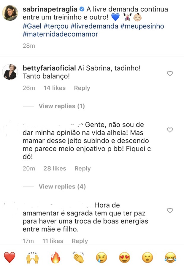 O comentário de Betty Faria no post de Sabrina Petraglia (Foto: Reprodução Instagram)