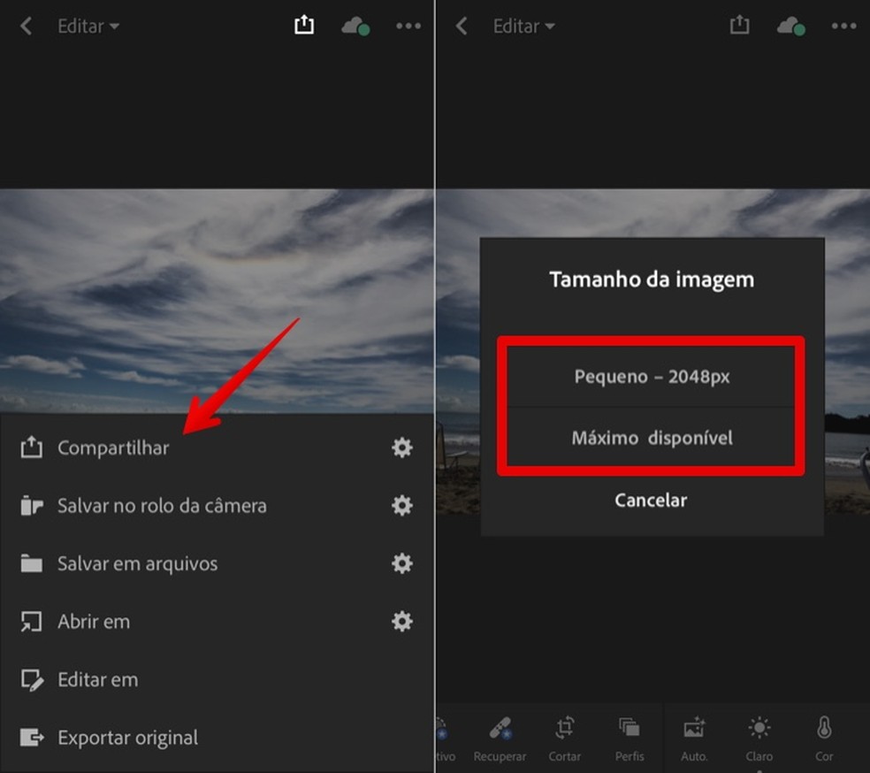Selecione a resolução da foto — Foto: Reprodução/Helito Bijora
