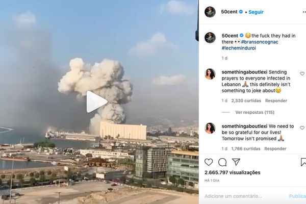 Um dos posts polêmicos do rapper 50 Cent sobre a explosão em Beirute (Foto: Instagram)