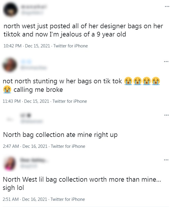 Comentários sobre a coleção de bolsas de North West (Foto: reprodução / Twitter)