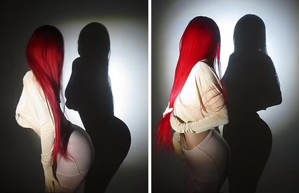 Kylie Jenner brincando com a sombra enquanto veste peruca vermelha  — Foto: Instagram