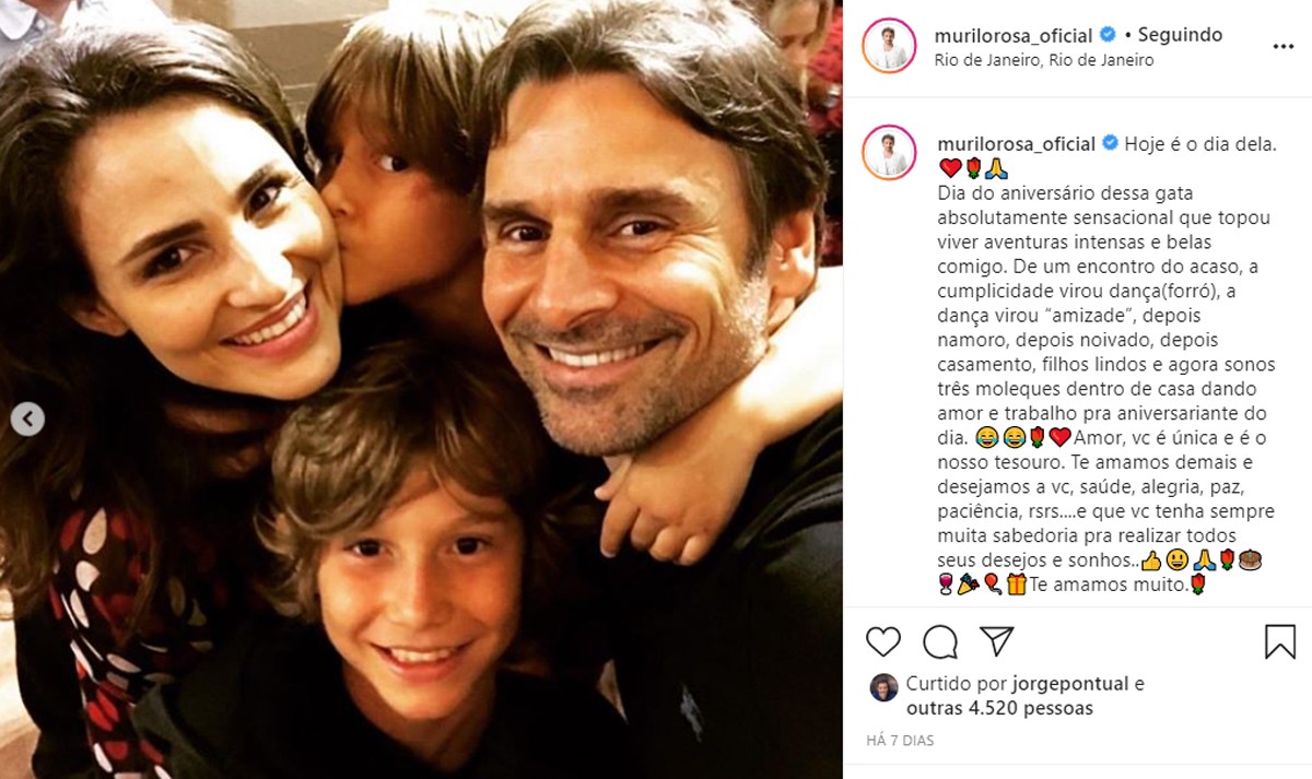 Murilo Rosa parabeniza Fernanda Tavares pelos 40 anos (Foto: Reprodução/Instagram)
