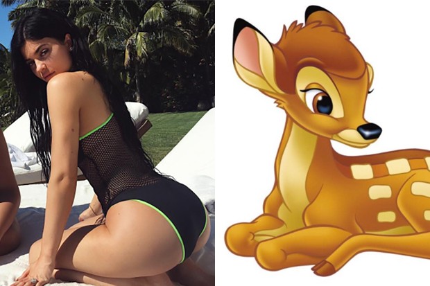 Kylie Jenner fazendo pose de Bambi (Foto: Reprodução e Divulgação/Disney)