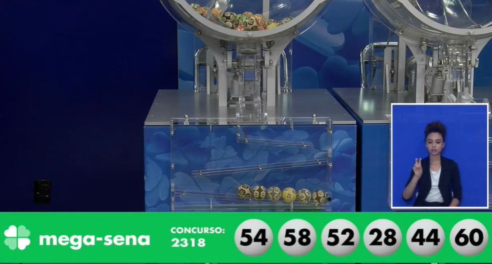 Números sorteados no concurso 2.318 da Mega-Sena — Foto: Reprodução/Facebook/Loterias da Caixa