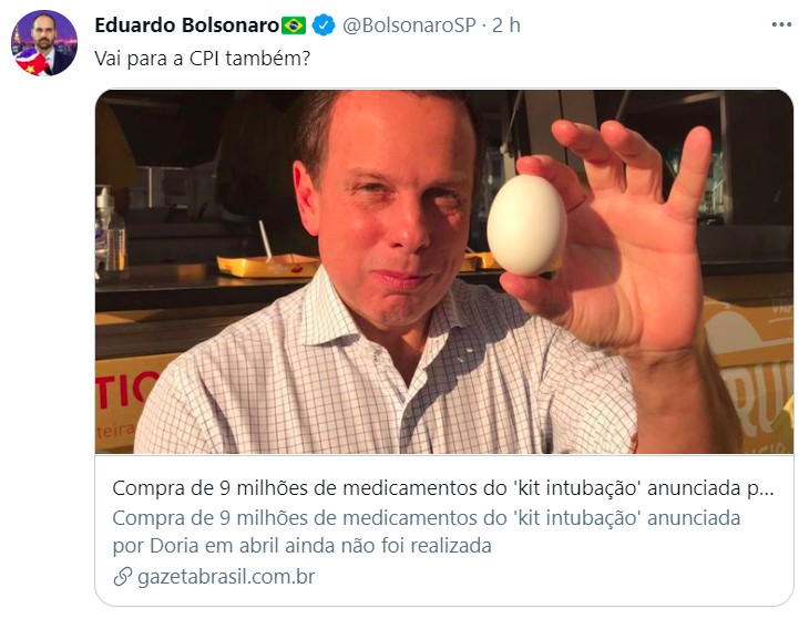 Eduardo Bolsonaro manda recado a João Doria no Twitter (Foto: Reprodução / Twitter)