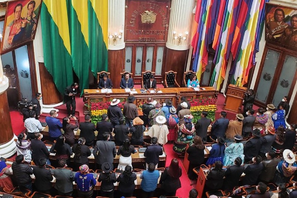Assembleia Legislativa da Bolívia durante posse do presidente Luis Arce — Foto: AFP