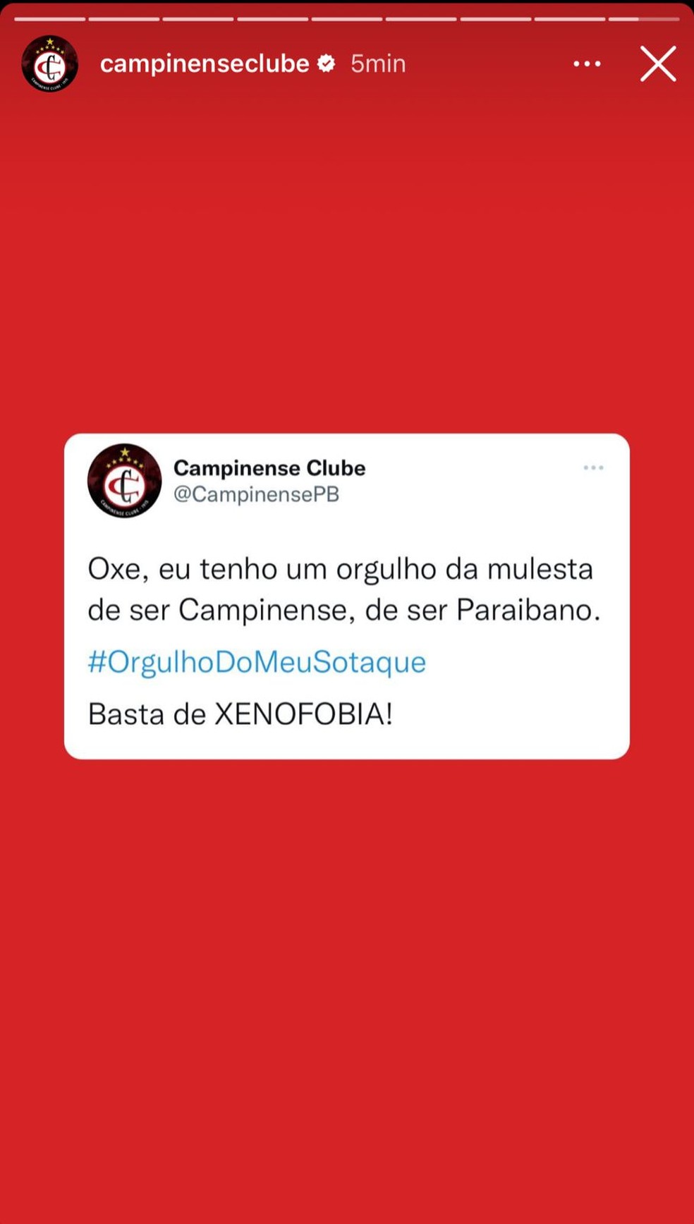 Campinense se posiciona contra declarações preconceituosas de Drica Borba — Foto: Reprodução / Instagram