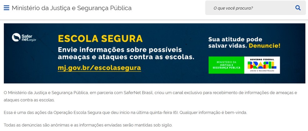 Canal de denúncias do Ministério da Justiça — Foto: Reprodução/Ministério da Justiça