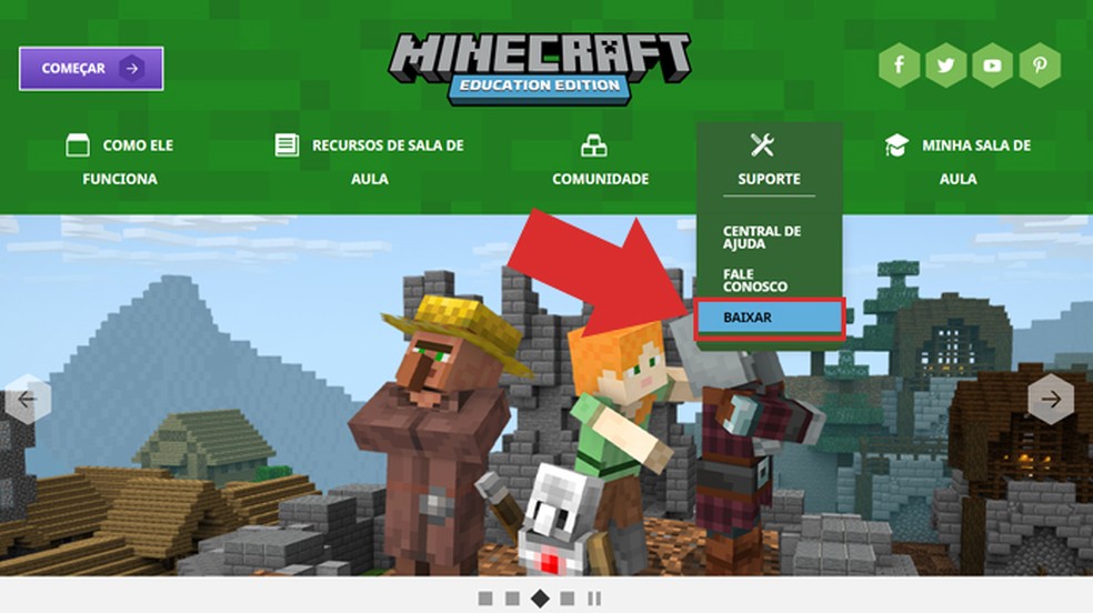 O download de Minecraft Education Edition é realizado através do site do jogo — Foto: Reprodução/Nalu Dias